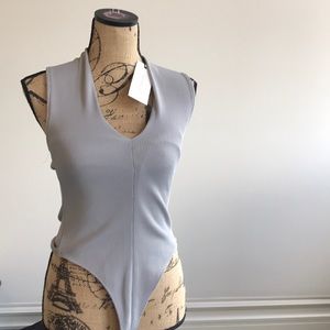 Ribbbed grey body suit NWT